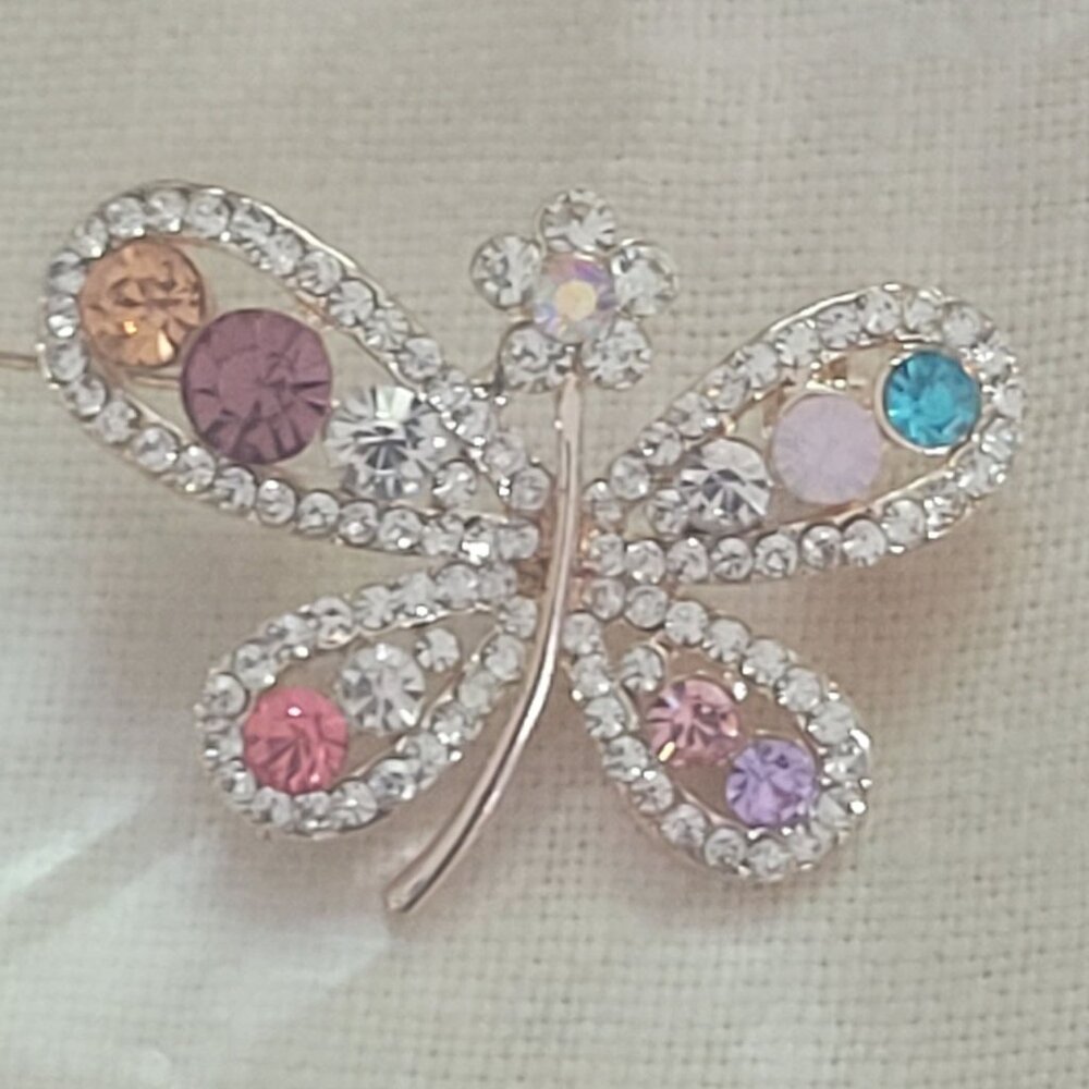 Sparkling Multicolor Rhinestone Butterfly Brooch Pin